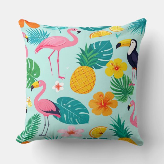 Coussin Tropical Paradise Pattern - Flamingos Hibiscus Mon (Recto)