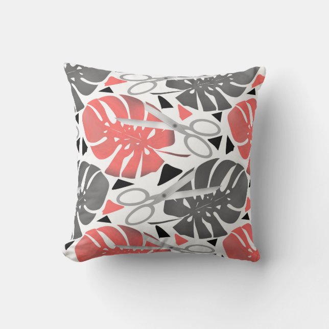 Coussin Tropical print monstera leaves scissors jungle exo (Recto)