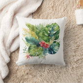 Coussin Tropical rose floral vert feuilles de palmier verd (Couverture)