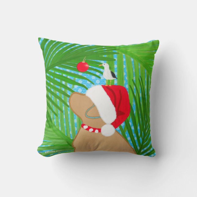 Coussin Tropical Santa Mouette Dorée Noël (Recto)