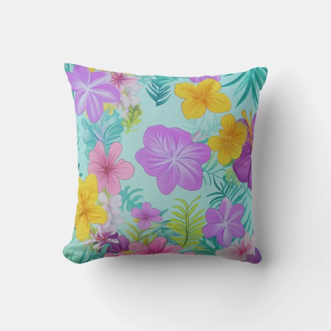 Coussin Tropical Summer Floral Pattern - Bright Hibiscus  (Recto)