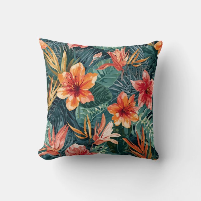 Coussin Tropical Sunset Garden Floral Jungle Pattern (Recto)