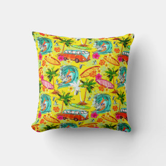 Coussin Tropical Throw Pillow with Vintage VW Van