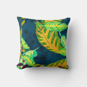 Coussin Tropical Tie Dye Blue Gouache. Motif tropical. G