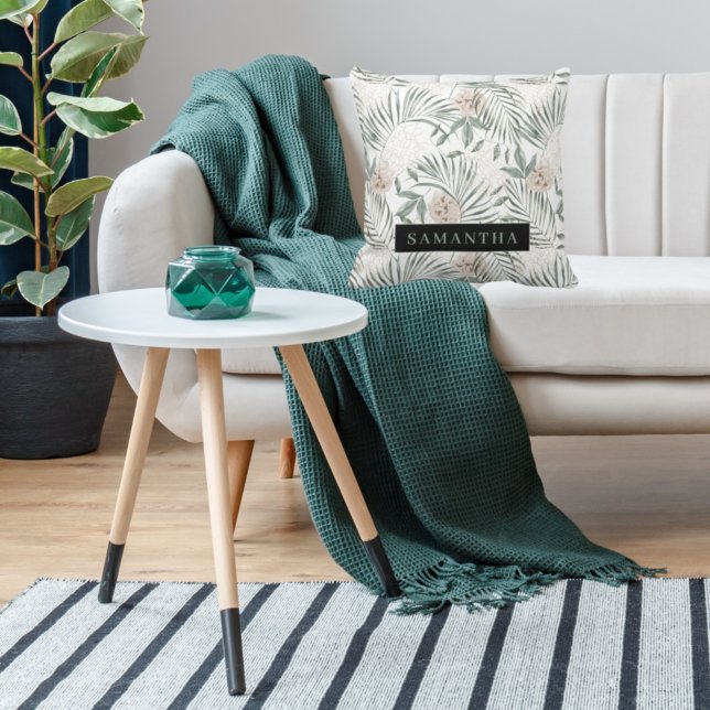 Coussin Tropical Watercolor Leaves & Flowers Pattern (Créateur téléchargé)