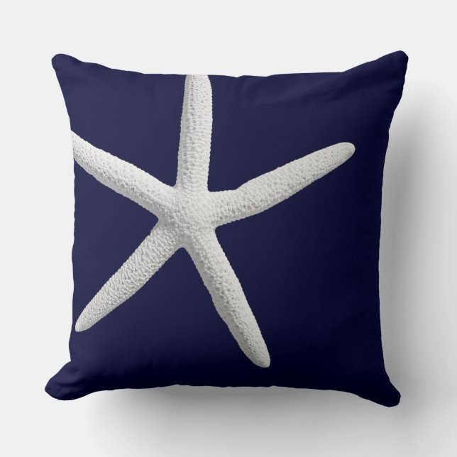 Coussin Tropical White Starfish sur Navy Blue Beach (Recto)