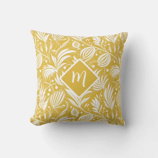 Coussin Tropical Yellow Floral Pattern Diamond Monogram  (Recto)