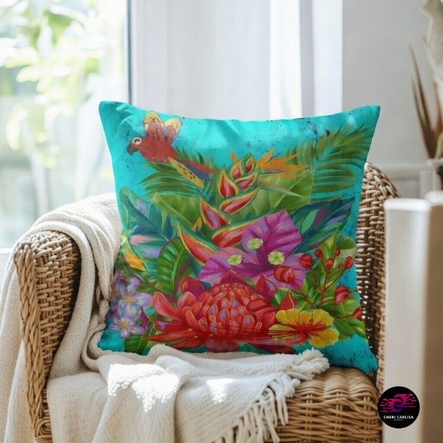 Coussin TropiColor Fusion Macaw & Floral Serenade (An accent piece that instantly changes the room)