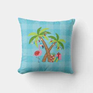 Coussin Tropiques festifs Flamingo et palmiers de vacances