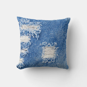 Coussin Trou, jean denim, texture déchirée