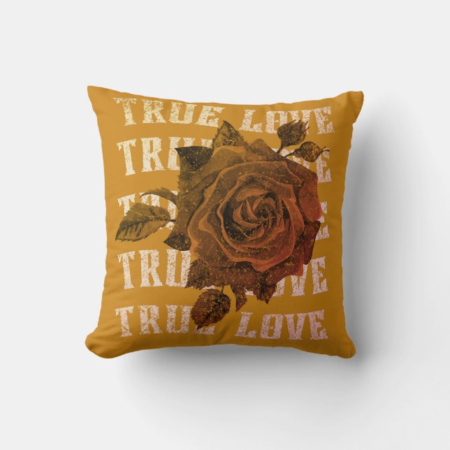 Coussin True Love Rose Romantique Saint Valentin B&W (Recto)