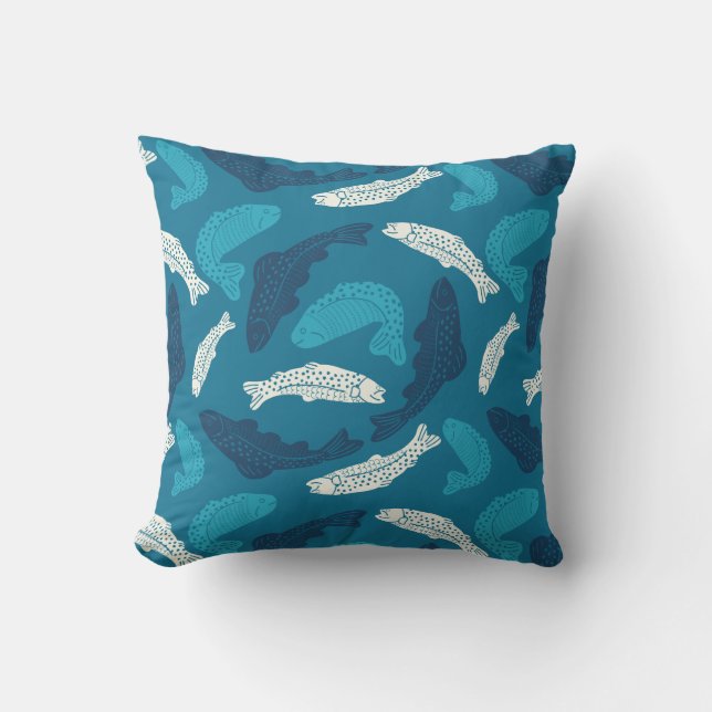 Coussin Truite bleue et ivoirienne, à motif de poisson (Recto)