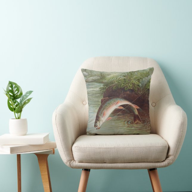 Coussin Truitelle de ruisseau par S.A. Kilbourne Poisson v (Chaise)