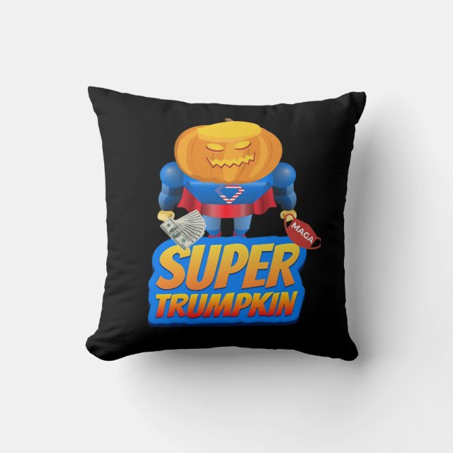 Coussin Trumpkin Funny Citrouille Head Halloween Costume C (Recto)