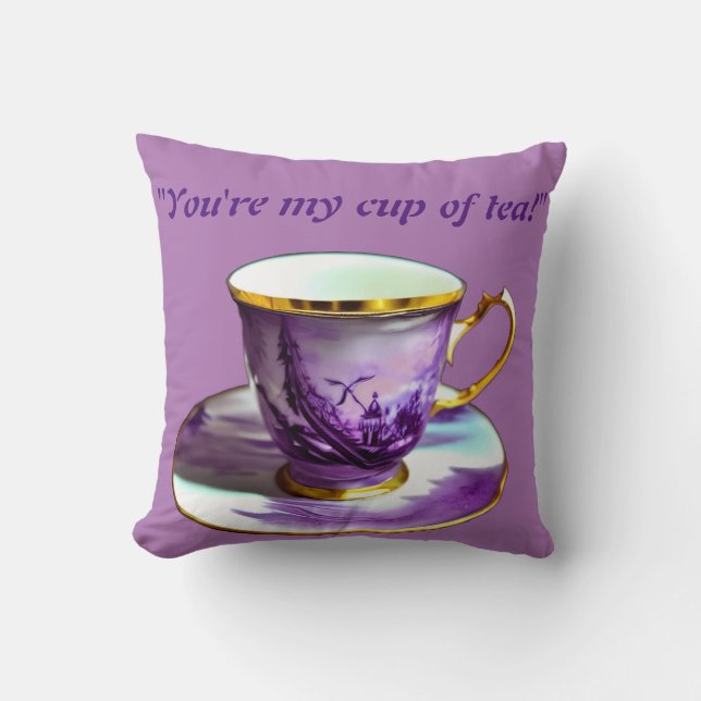 Coussin "tu es ma tasse de thé !" amour cosy (Recto)