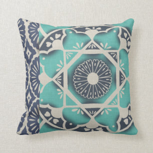 Coussin Tuile bleue II de batik