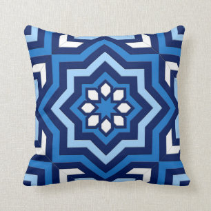 Coussin Tuile, cobalt, marine et bleu-clair marocains