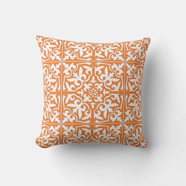 Coussin Tuile marocaine - orange et blanc de corail (Recto)