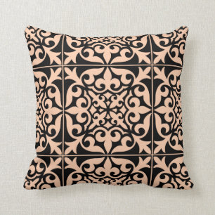 Coussin Tuile marocaine - rose et noir de pêche