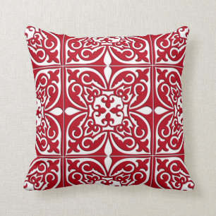 Coussin Tuile marocaine - rouge foncé et blanche