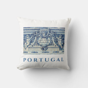 Coussin Tuiles murales portugaises bleues et blanches avec
