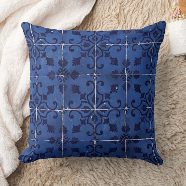 Coussin Tuiles portugaises - Azulejo Blue Floral Leaf Desi (Couverture)