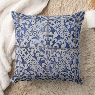 Coussin Tuiles portugaises - Azulejo Floral bleu et blanc