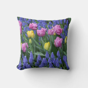 Coussin Tulières roses et jaunes