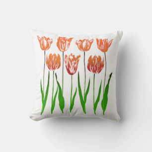 Coussin Tulip Garden Imprimer dans Coral Orange and Green