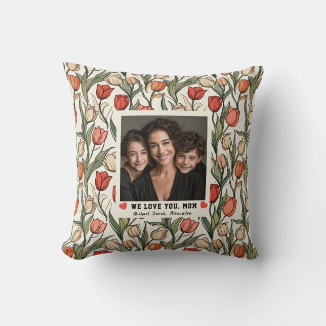 Coussin Tulipe Fleur Chien Maman Jour Rétro (Recto)