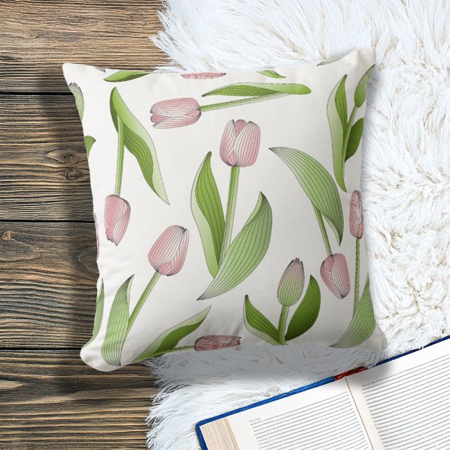 Coussin Tulipe rose botanique moderne (Créateur téléchargé)