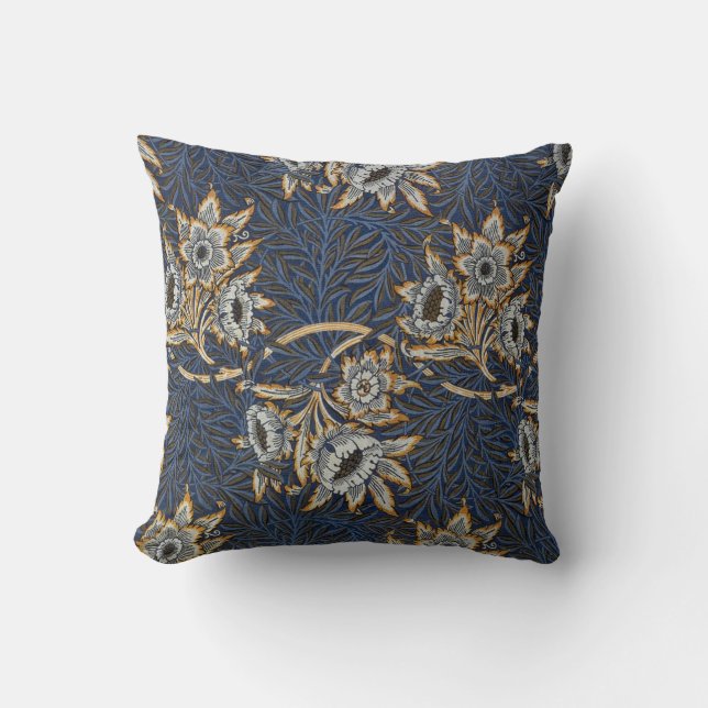 Coussin Tulipe Saules Motif Bleu Floral de William Morris (Recto)