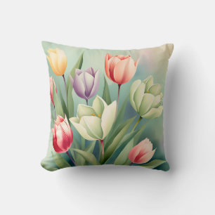 Coussin Tulipes colorées Aquarelle Romantique