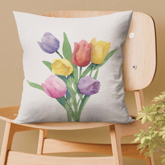 Coussin Tulipes couleur aquarelle (Créateur téléchargé)