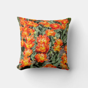 Coussin Tulipes de gingembre rouge-orange brillantes