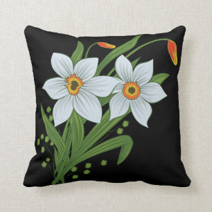 Coussin Tulipes et jonquilles Fleurs Fond noir