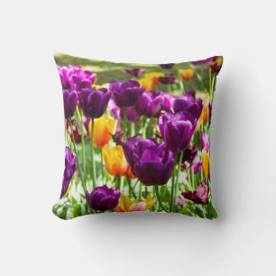 Coussin Tulipes mignonnes pourpres et jaunes
