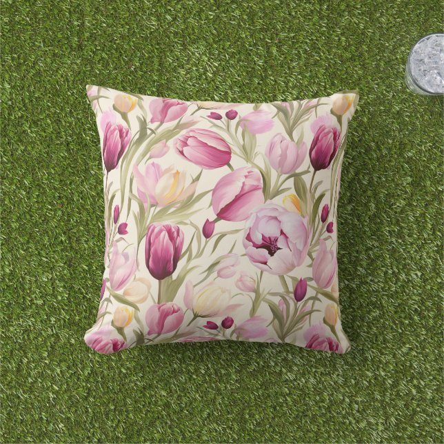 Coussin Tulipes roses (Herbe)
