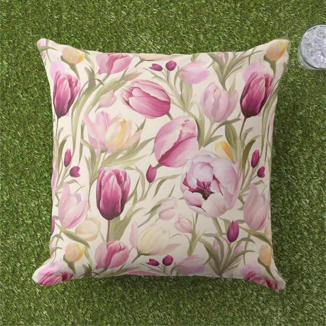Coussin Tulipes roses (Herbe)