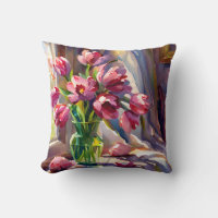 Tulipes roses aquarelles rustiques dans un vase