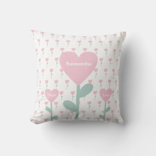 Coussin Tulipes roses Coeurs Nom Amour Espoir Mignonne Fil