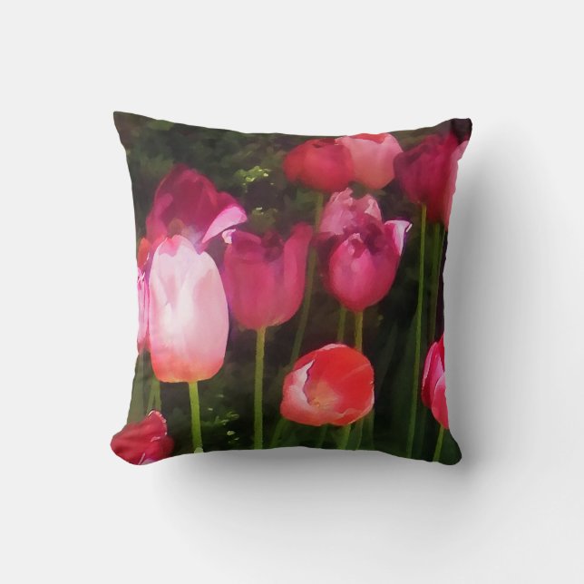 Coussin Tulipes roses dans le jardin (Recto)