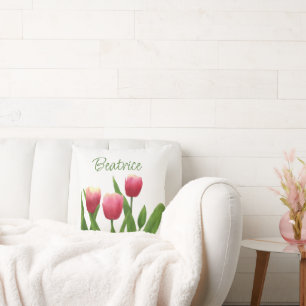 Coussin Tulipes rouges avec verdure