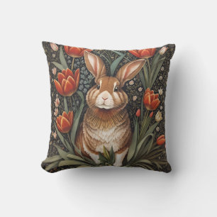 Coussin Tulipes rouges Brown de lapin William Morris inspi