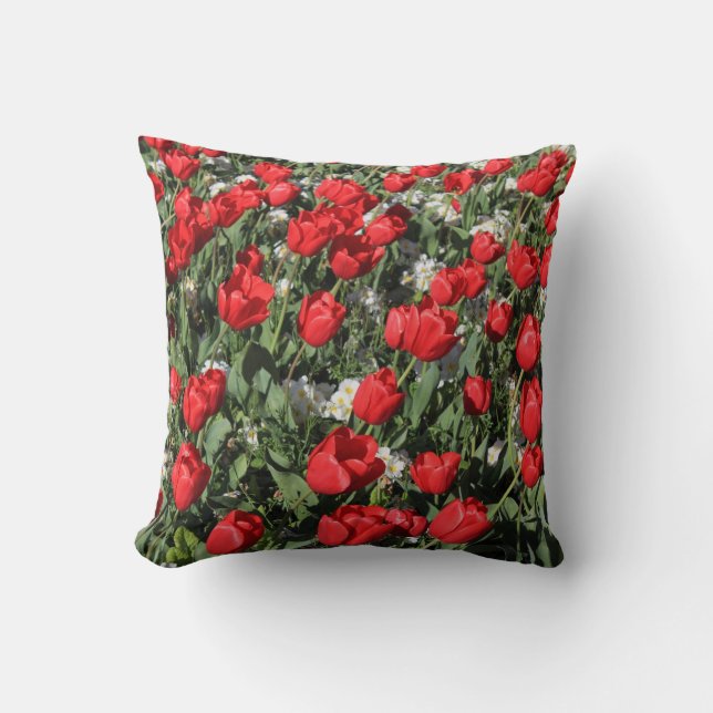 Coussin Tulipes rouges et Primroses blanches (Recto)