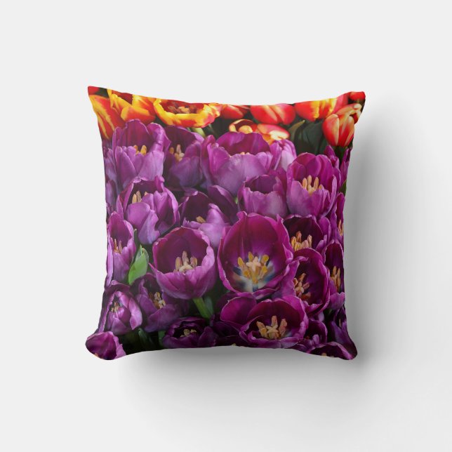 Coussin Tulipes violettes et oranges jettent l'oreiller (Recto)