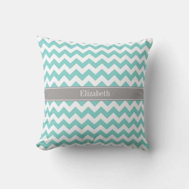 Coussin Turq / Aqua Wht Chevron Gray Nom Monogram (Recto)