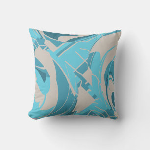 Coussin Turquoise Aqua Gris Méditerranéen Motif Feuille Lu