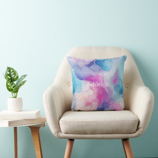 Coussin Turquoise Aqua Marbre rose violet (Chaise)