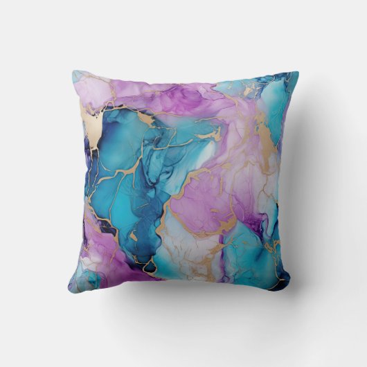 Coussin Turquoise Aqua Marbre rose violet (Verso)